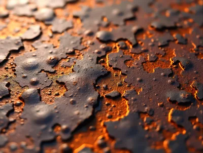 Macro View Of Cracked Dark Metallic Surface