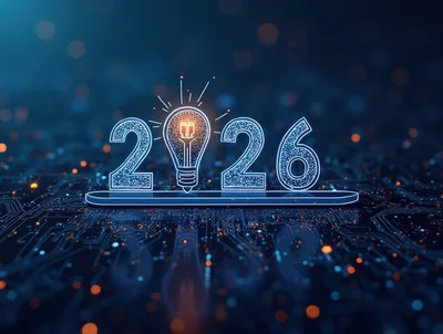 Digital 2026 Year Concept With Glowing Light Bulb