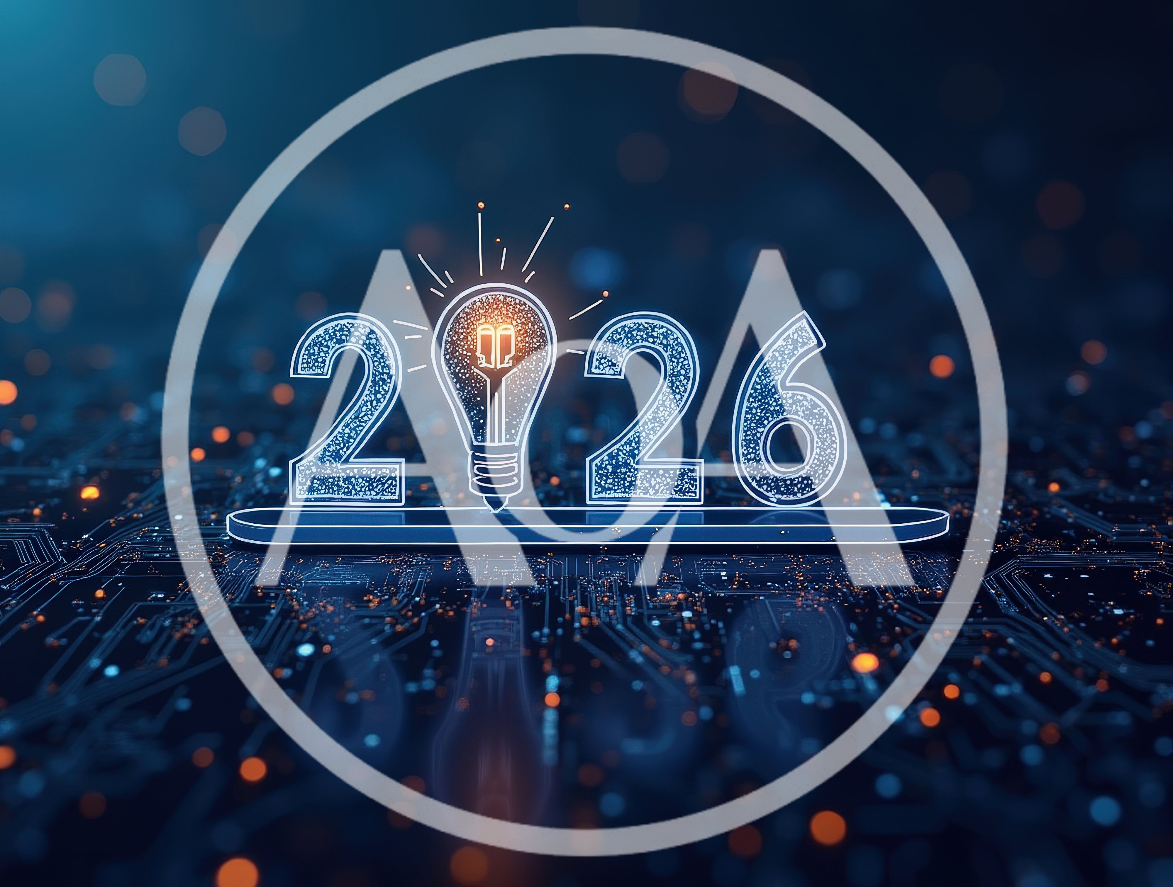 Digital 2026 Year Concept With Glowing Light Bulb