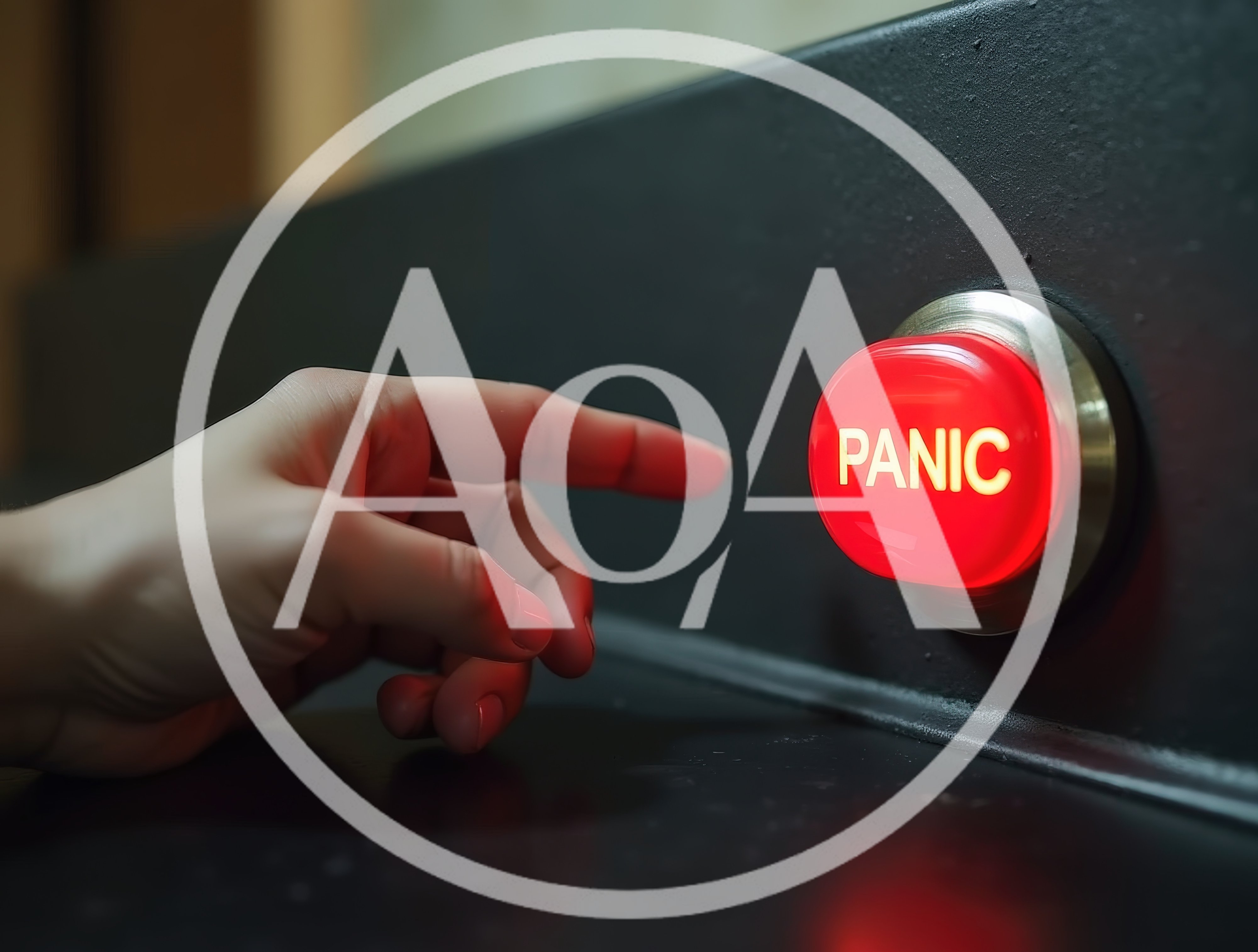 Hand Reaching Toward A Glowing Red Panic Button