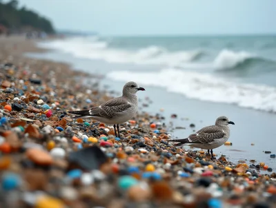 Two Seagulls Standing On A Pebble Beach