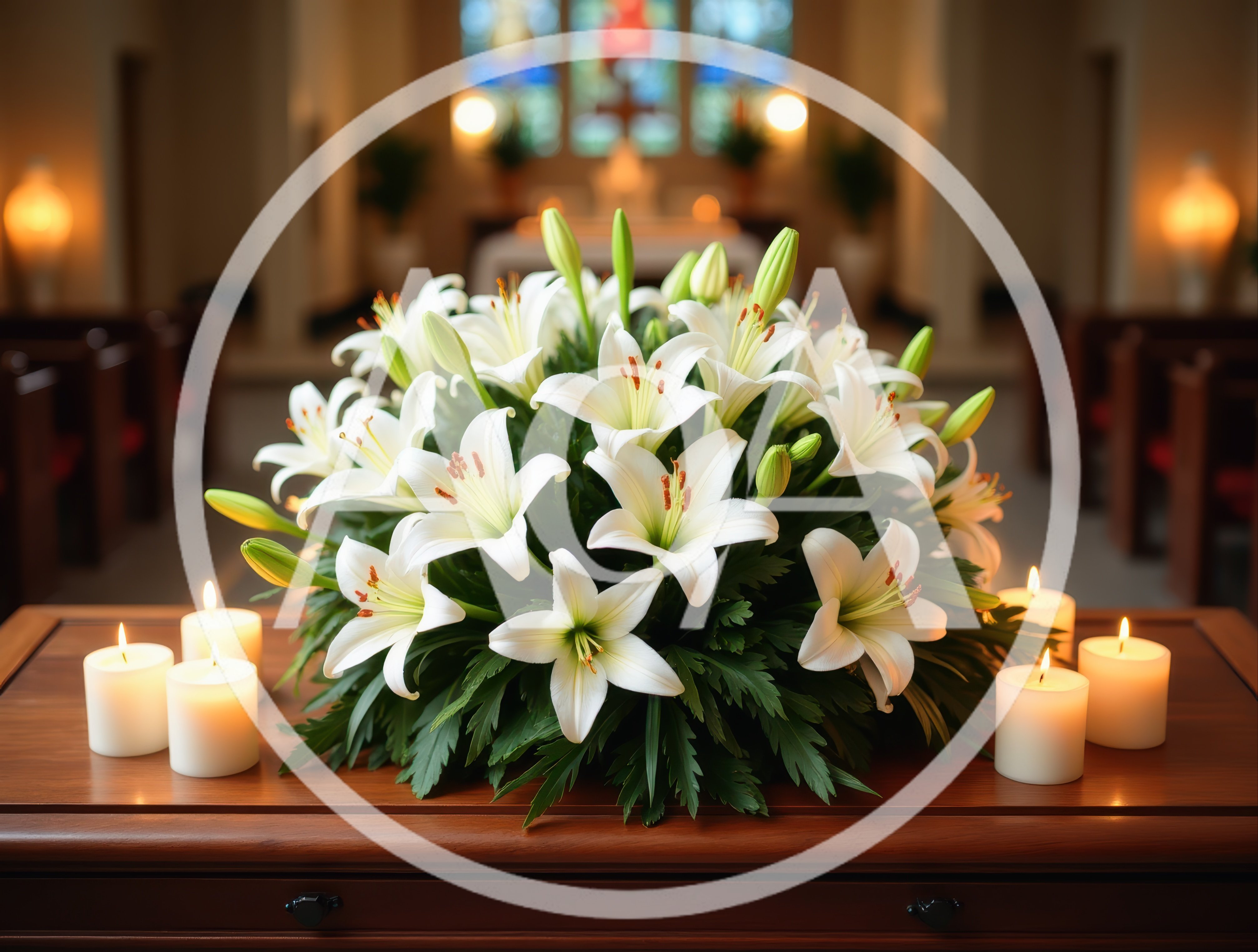 White Easter Lilies Arrangement With Lit Candles