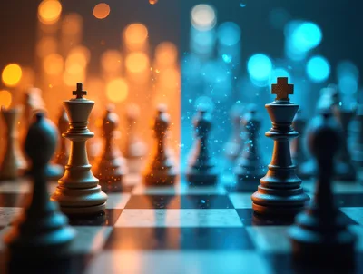 Two Chess Kings Facing Off on a Glowing Board