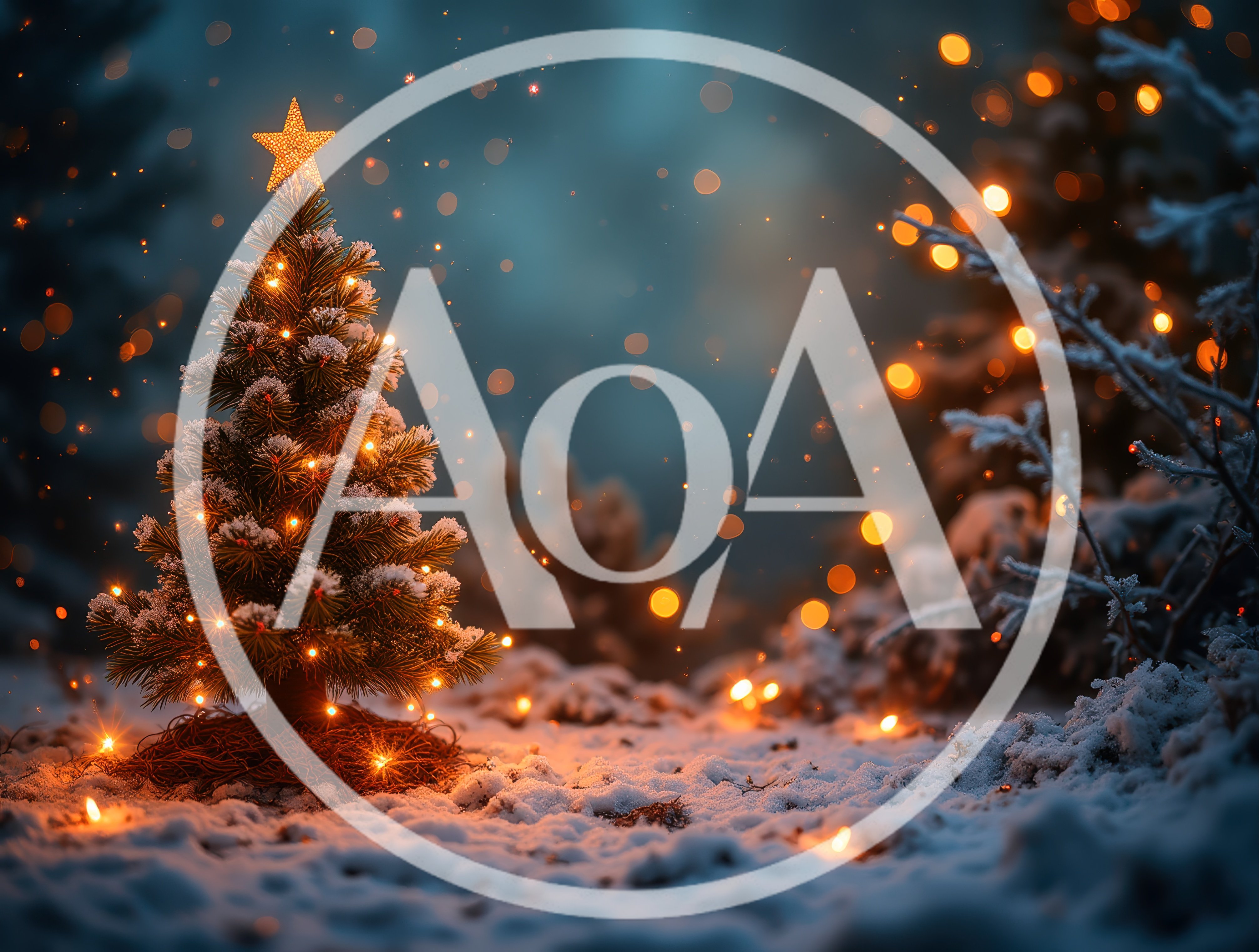 Illuminated Christmas Tree In Snowy Winter Forest