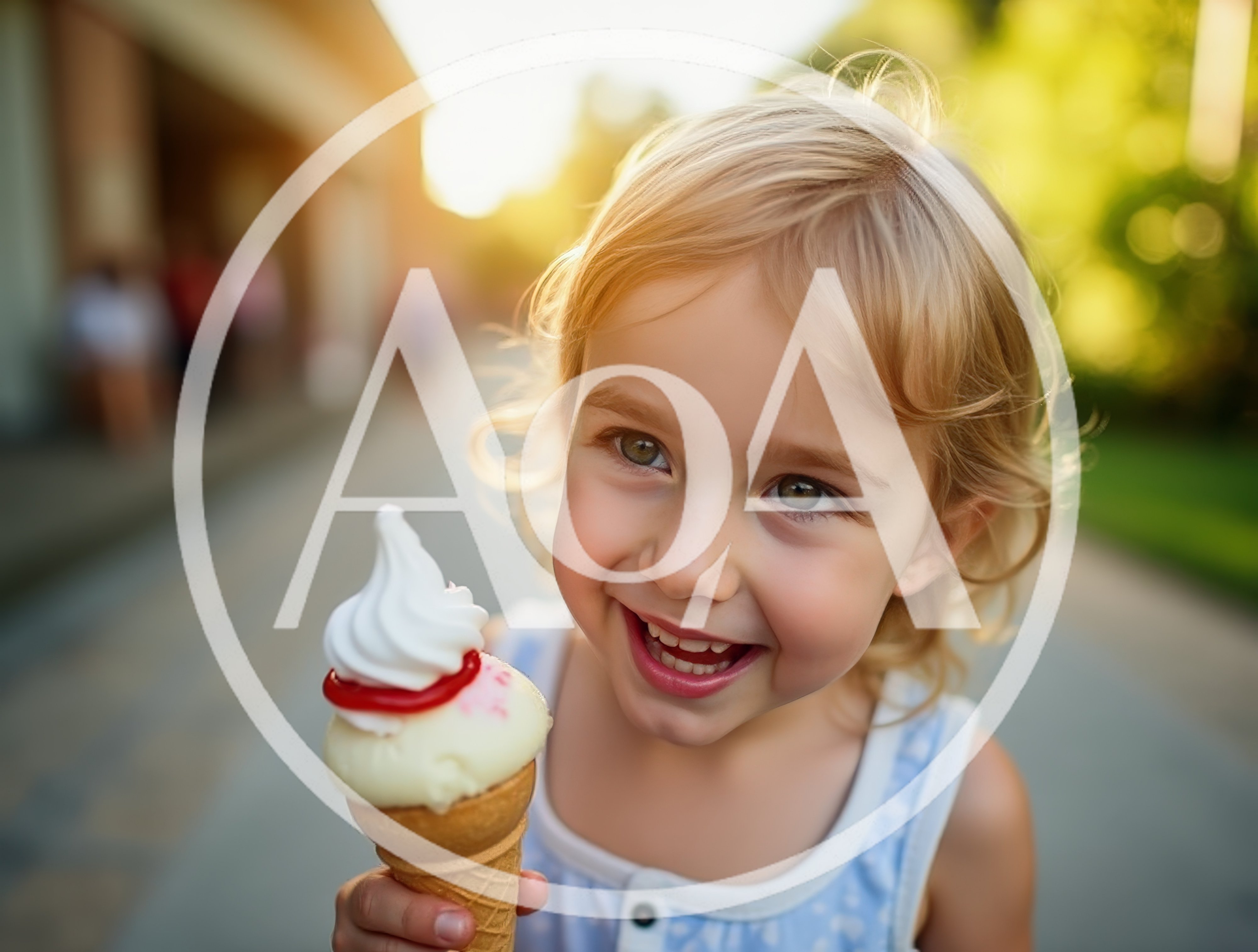 Happy Little Girl Eating Ice Cream Outdoors