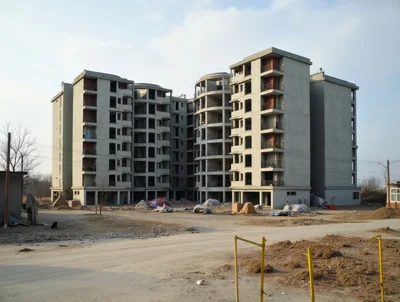 Unfinished Concrete Apartment Building Construction Site
