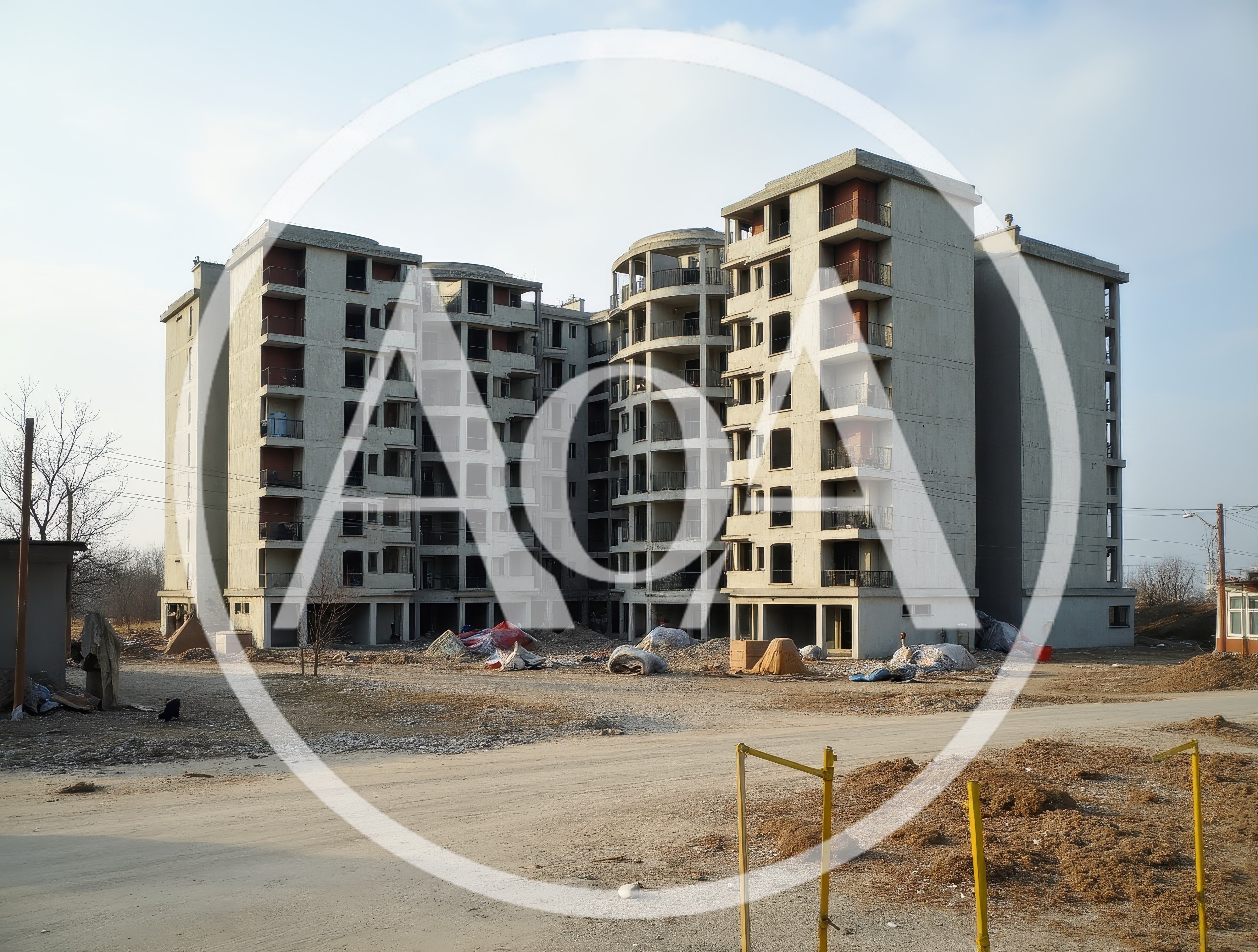 Unfinished Concrete Apartment Building Construction Site