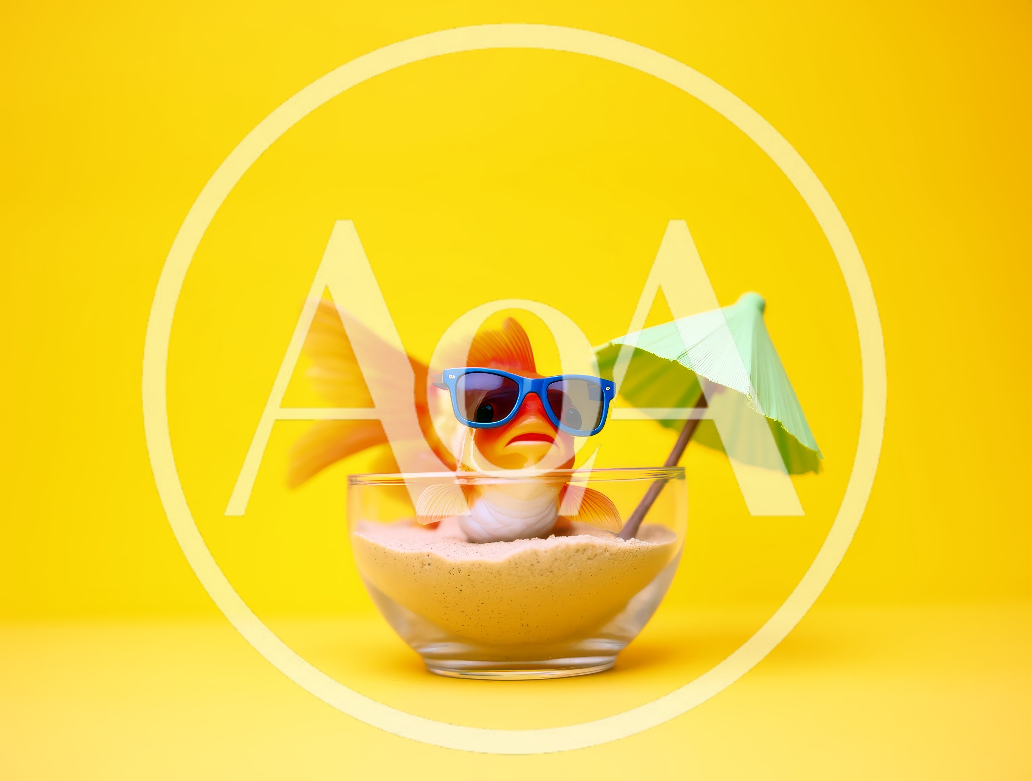 Goldfish Wearing Sunglasses Relaxing In A Glass Bowl