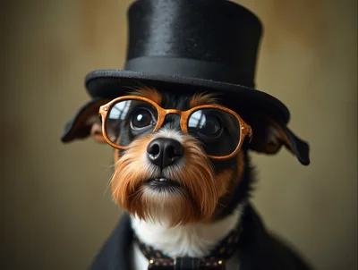 Portrait Of A Dapper Dog Wearing A Top Hat