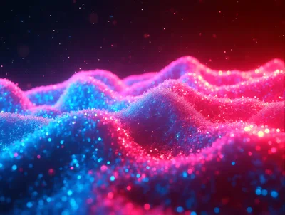 Abstract Neon Glittering Wave Landscape Background