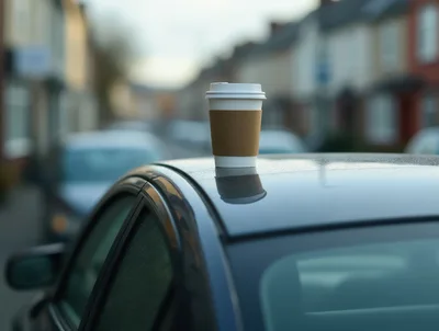 Disposable Coffee Cup Left On Car Roof