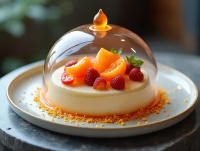 Panna Cotta Dessert Under Glass Cloche