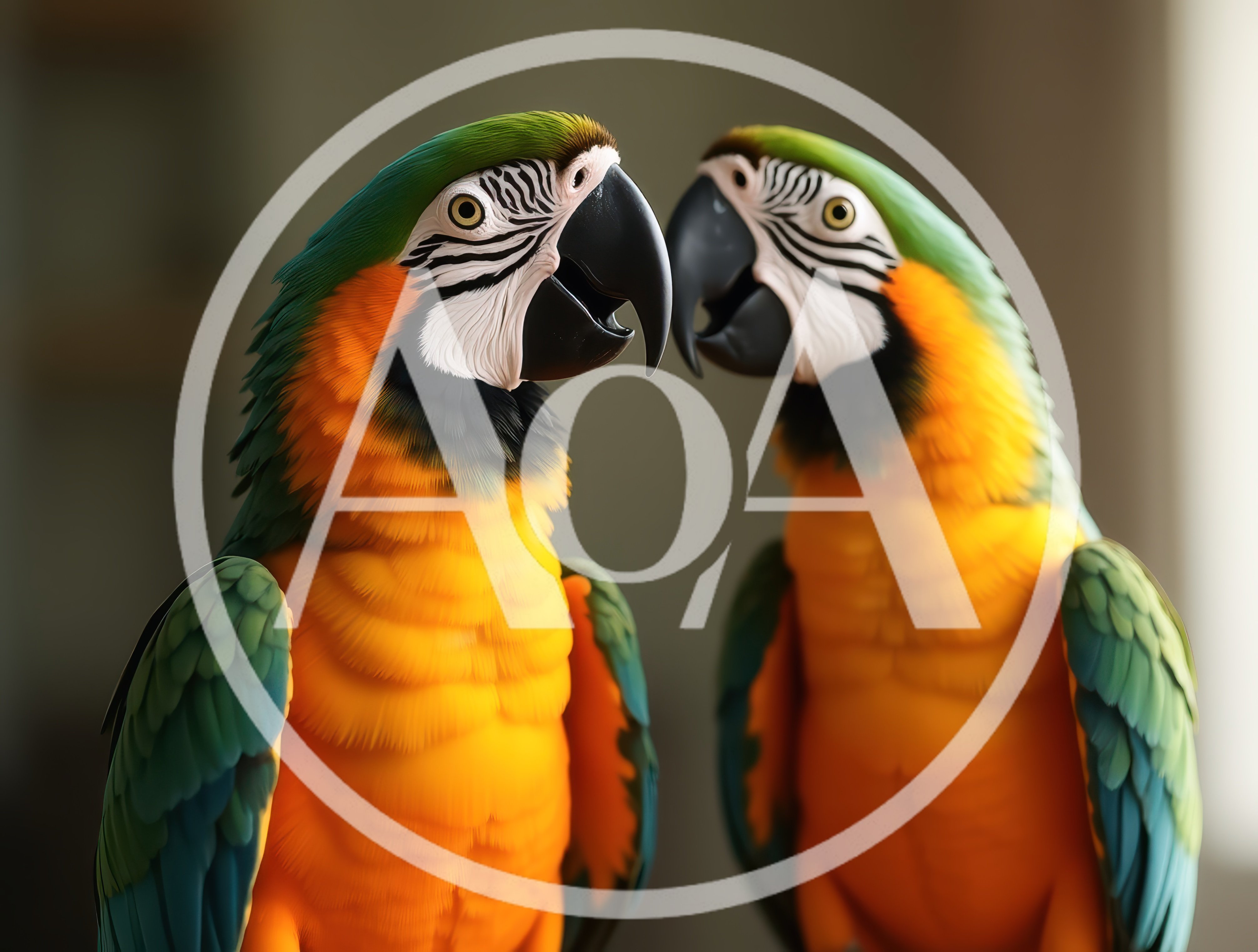 Two Vibrant Macaws Facing Each Other