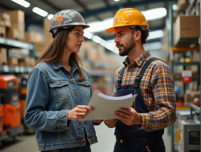 Warehouse Workers Discussing Logistics With Documents