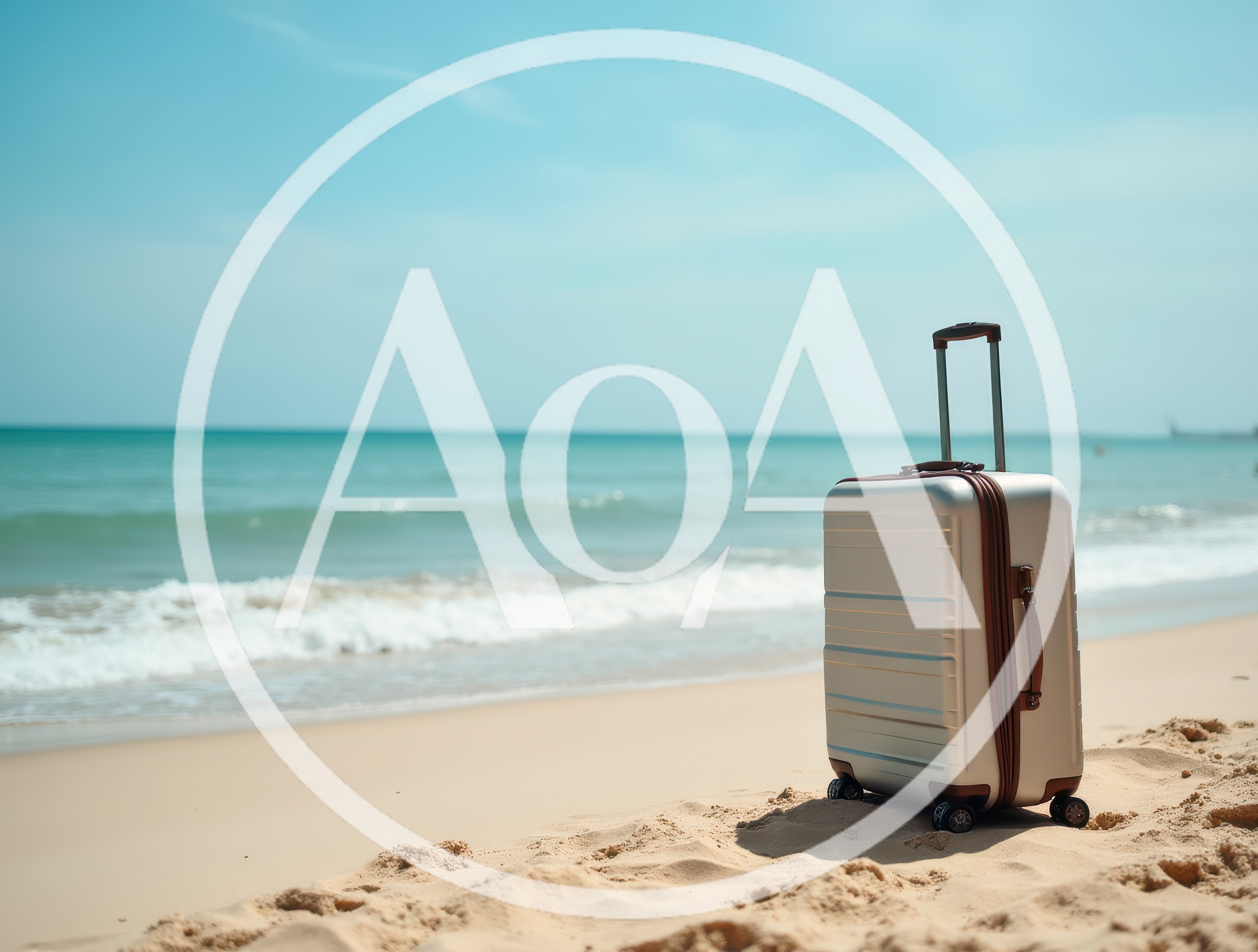 Silver Suitcase Standing Alone On A Sunny Beach