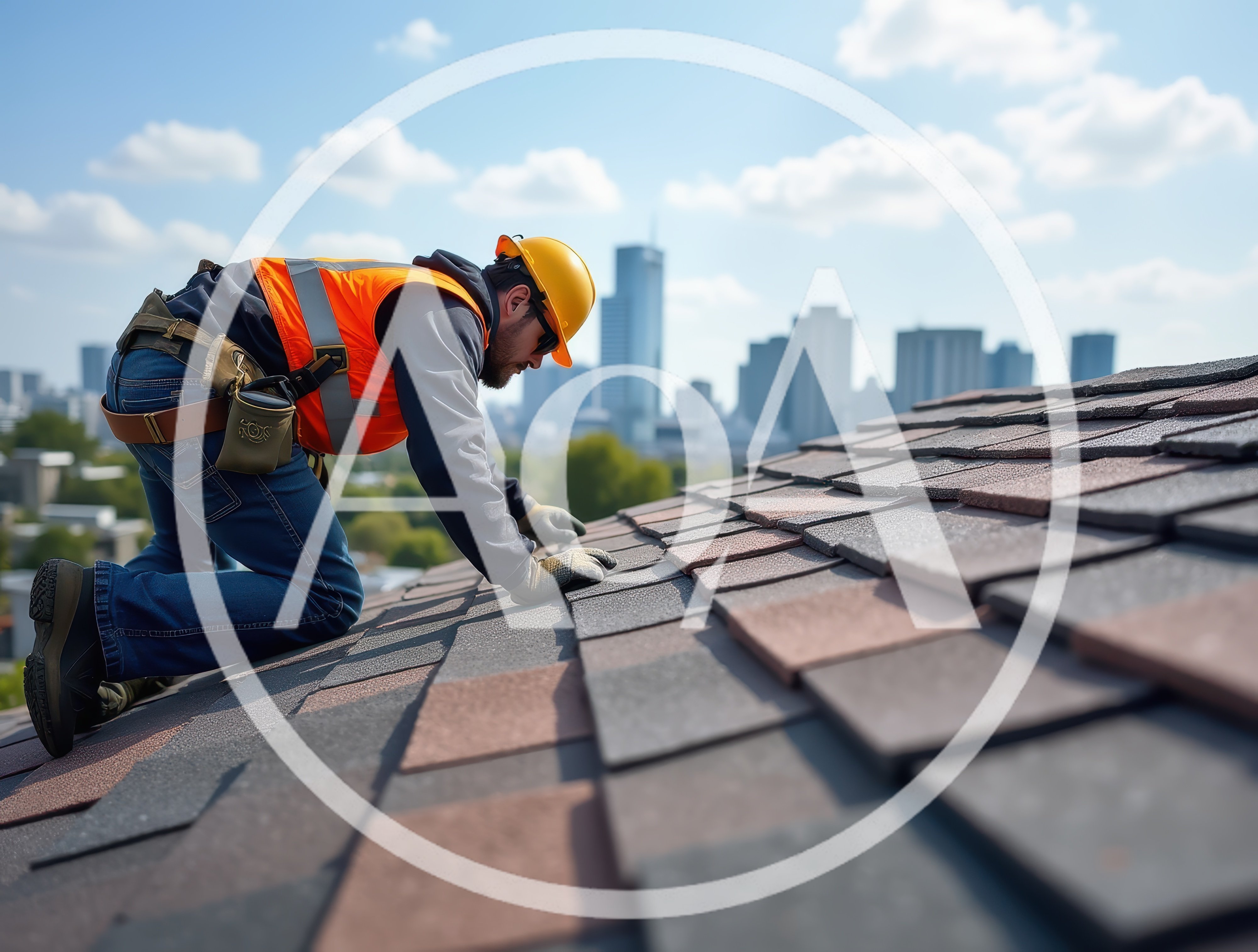 Roofer Installing Asphalt Shingles On Residential Roof