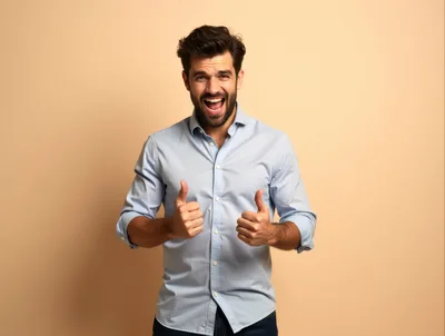 Excited Man Giving Double Thumbs Up