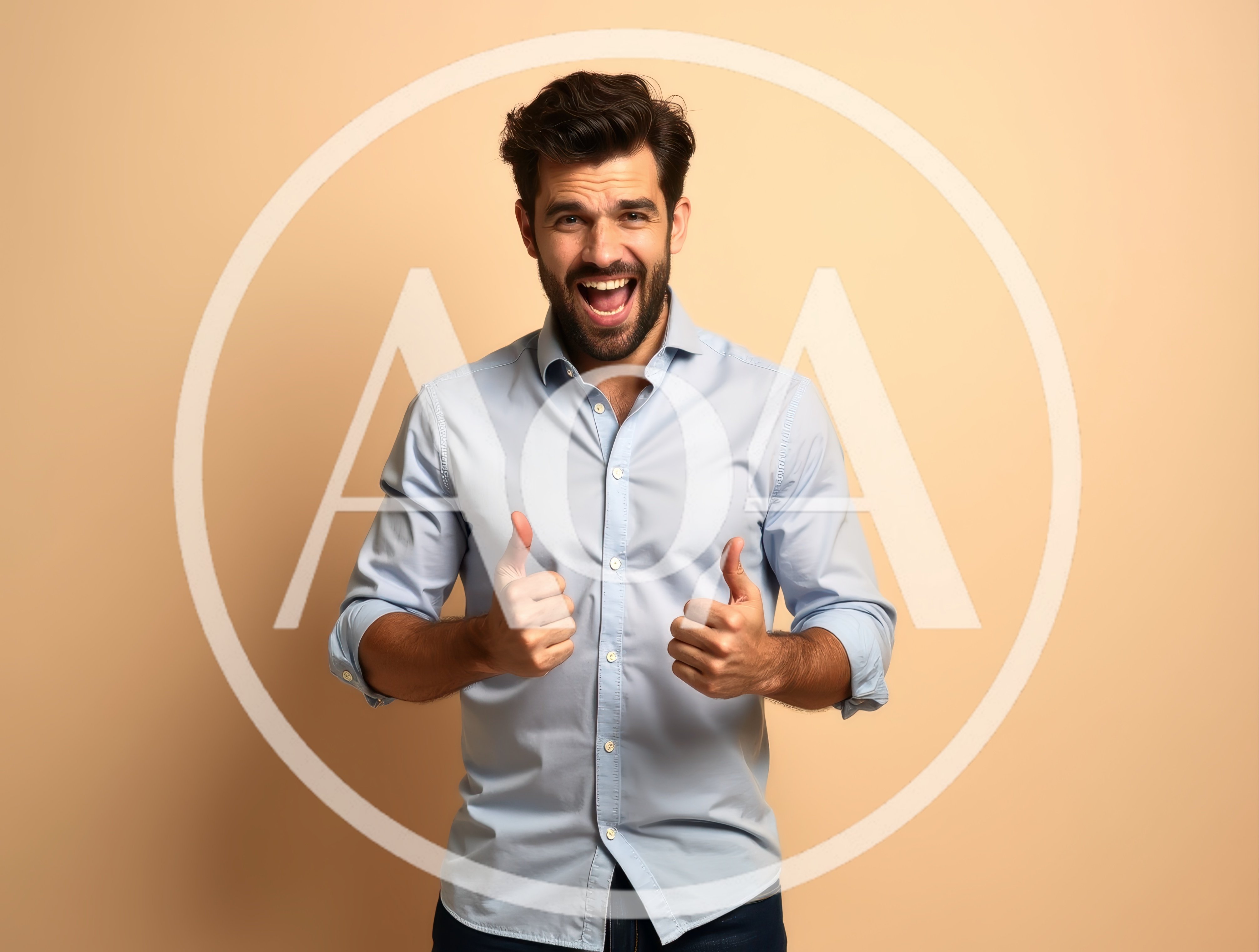 Excited Man Giving Double Thumbs Up