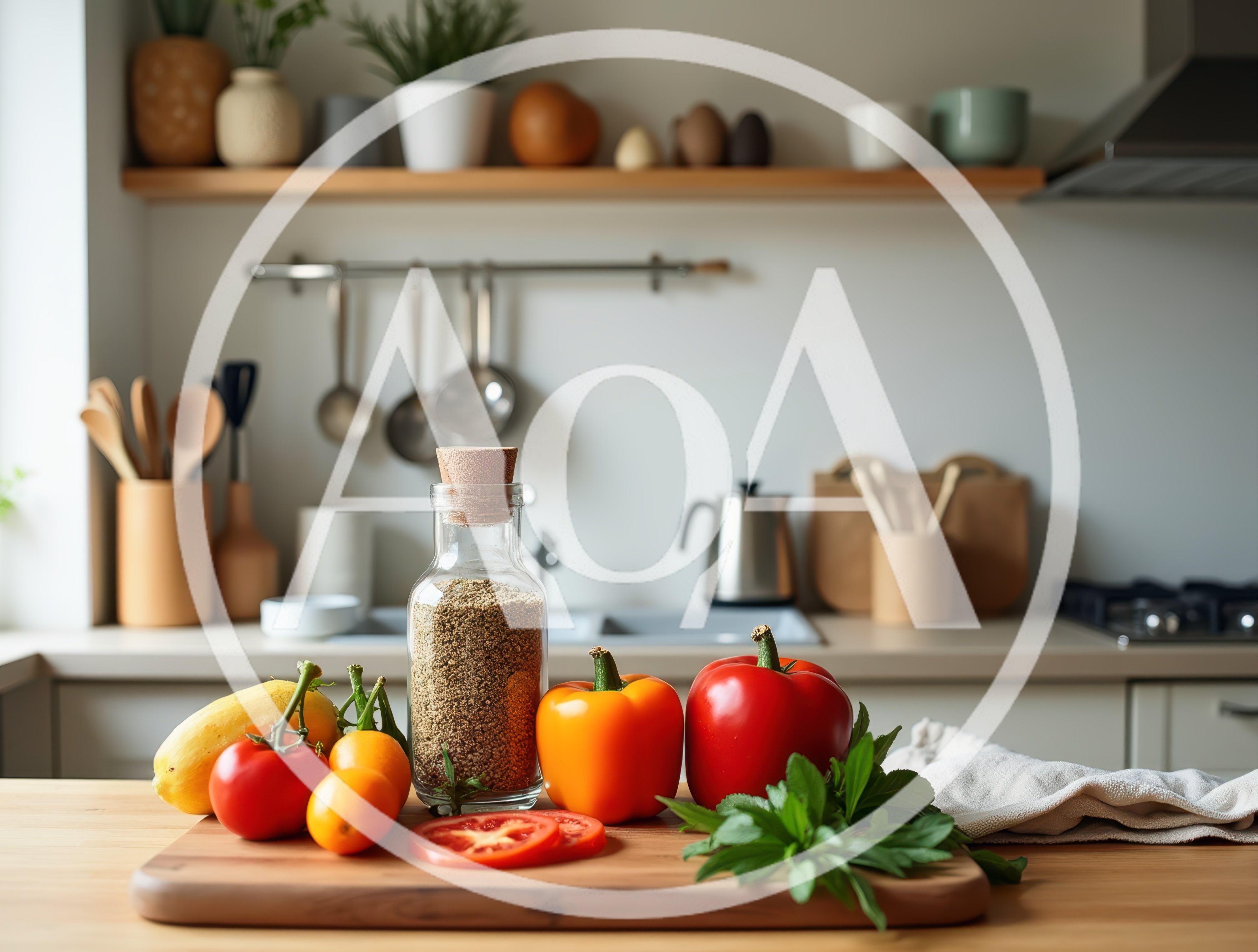 Fresh Vegetables And Grains On A Kitchen Counter