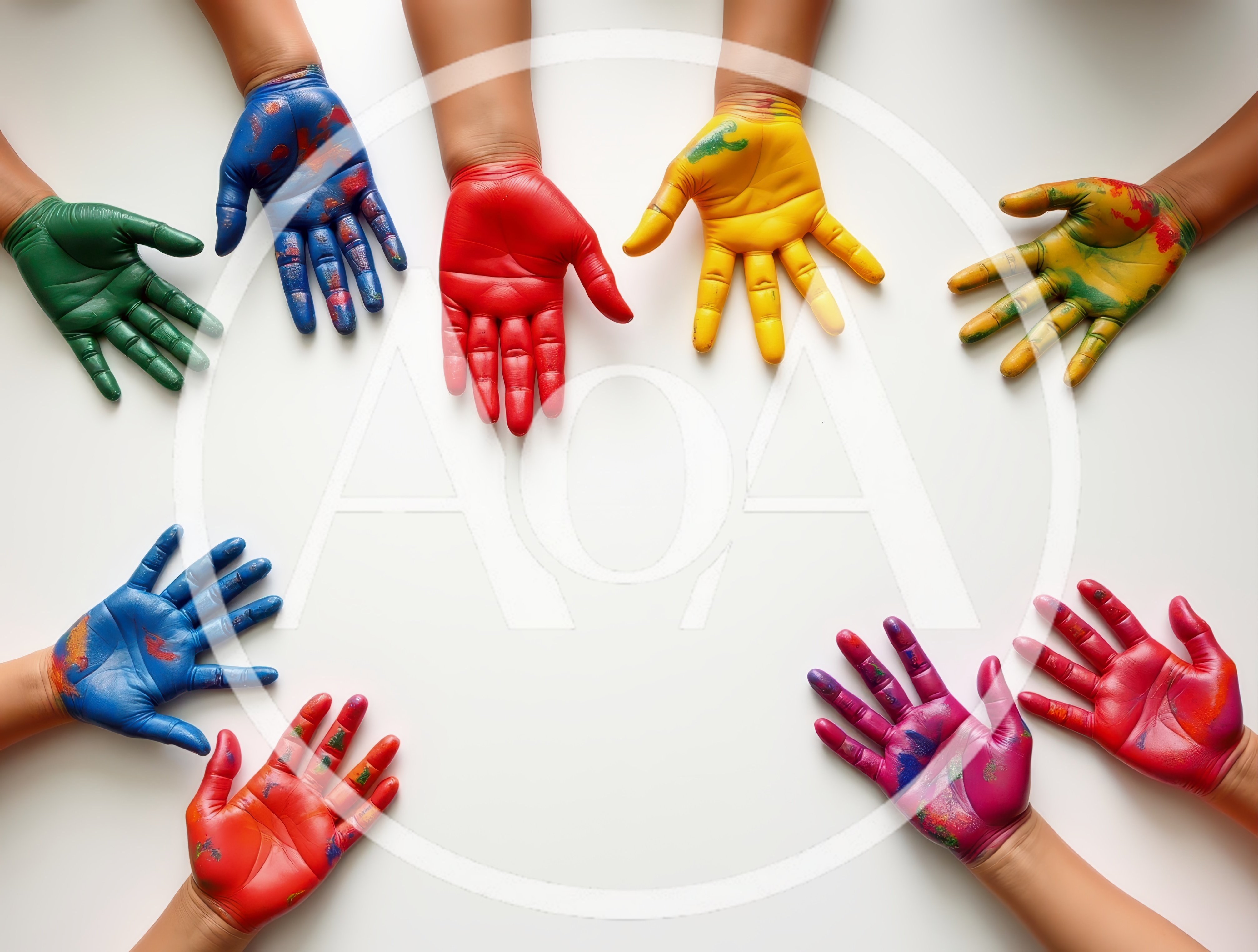 Children Hands Painted In Vibrant Colors On White Background
