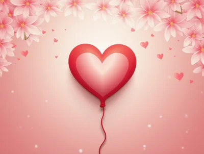 Heart Shaped Balloon With Pink Floral Background