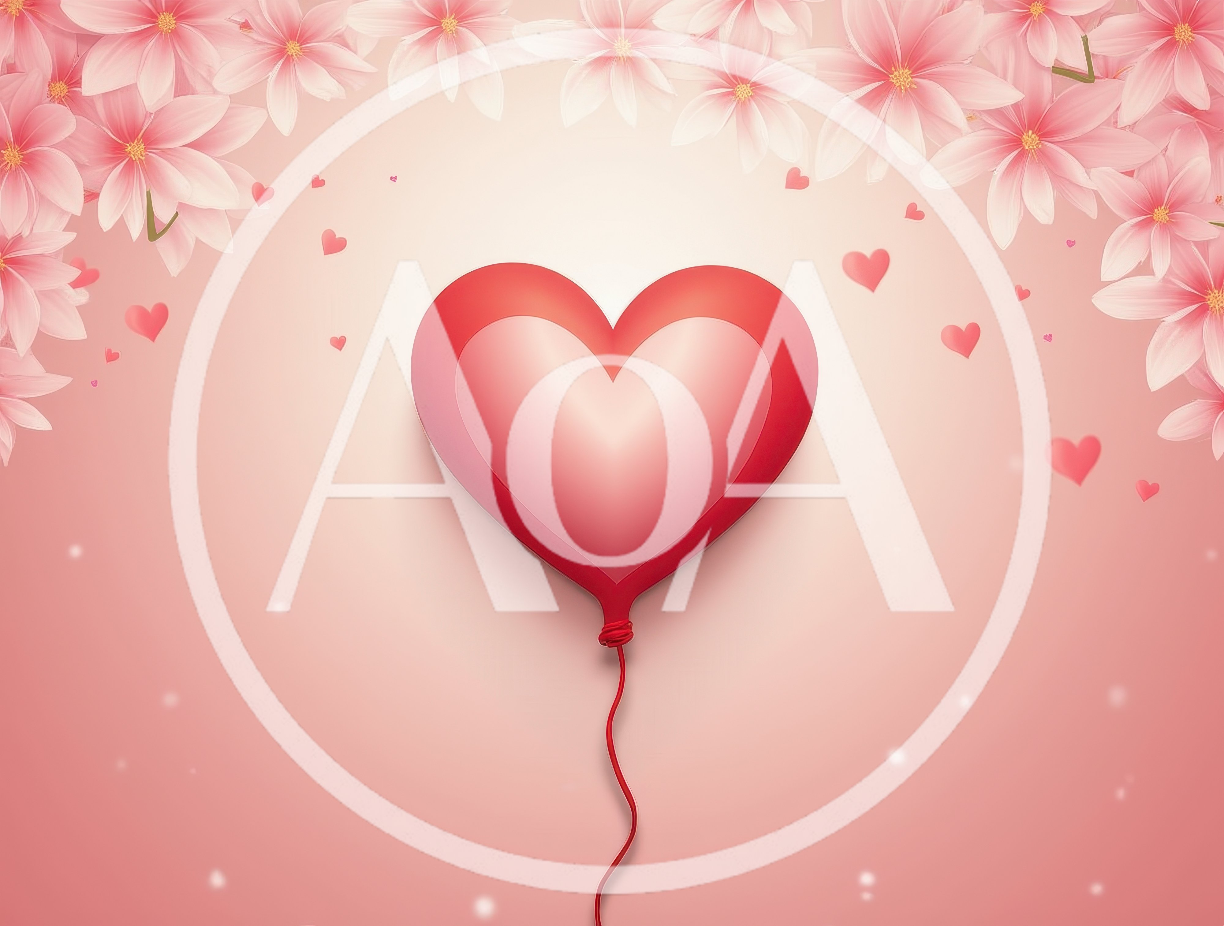Heart Shaped Balloon With Pink Floral Background