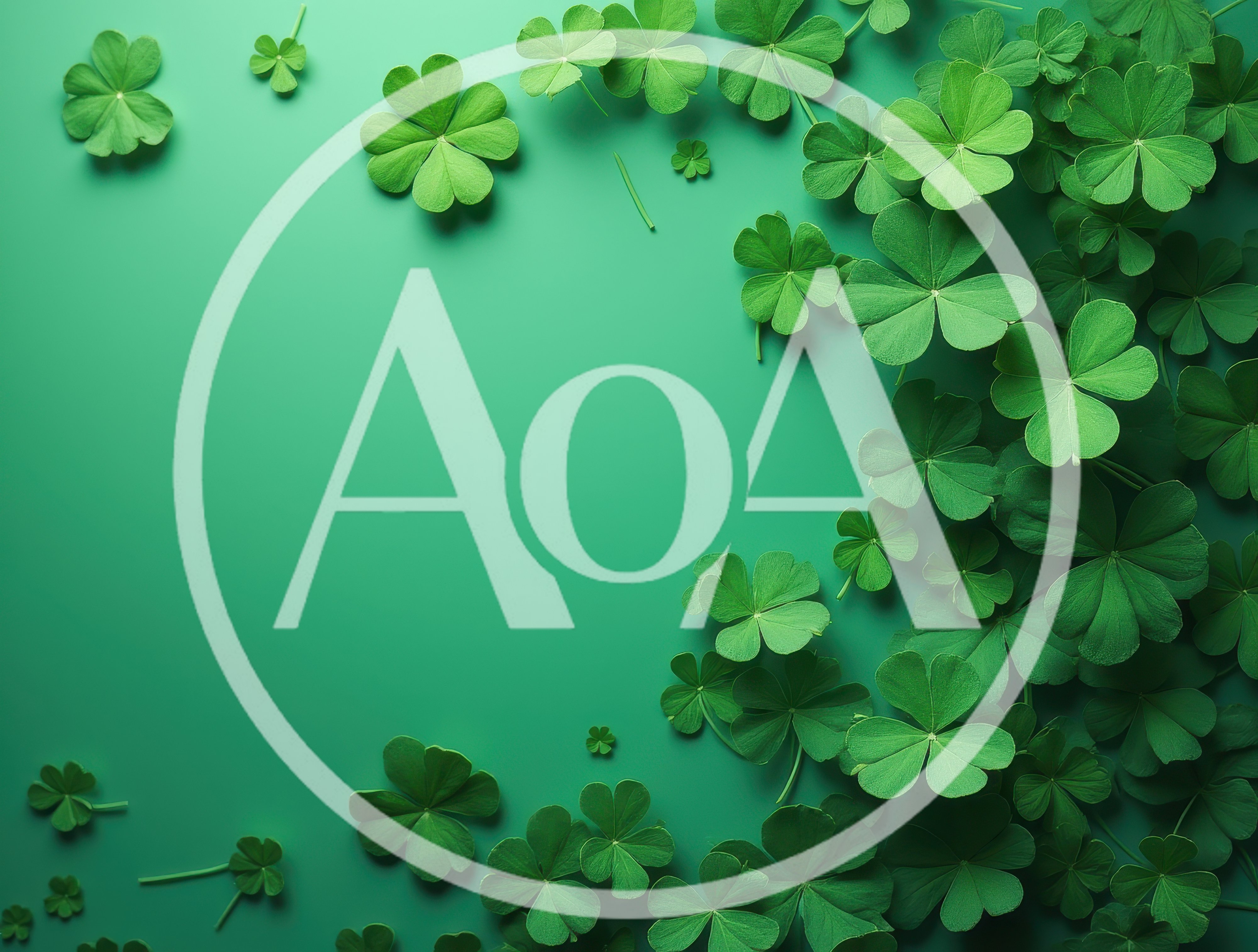 Green Shamrock Leaves Arranged on Solid Background