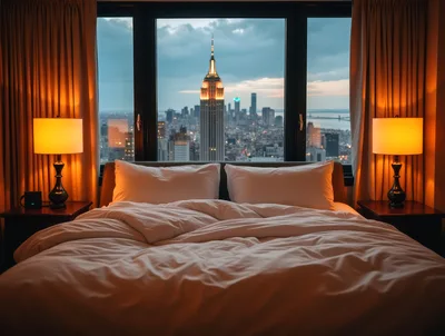Luxury Hotel Bedroom With Empire State Building View