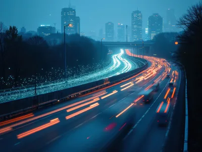 Long Exposure Traffic Trails on Urban Highway at Night