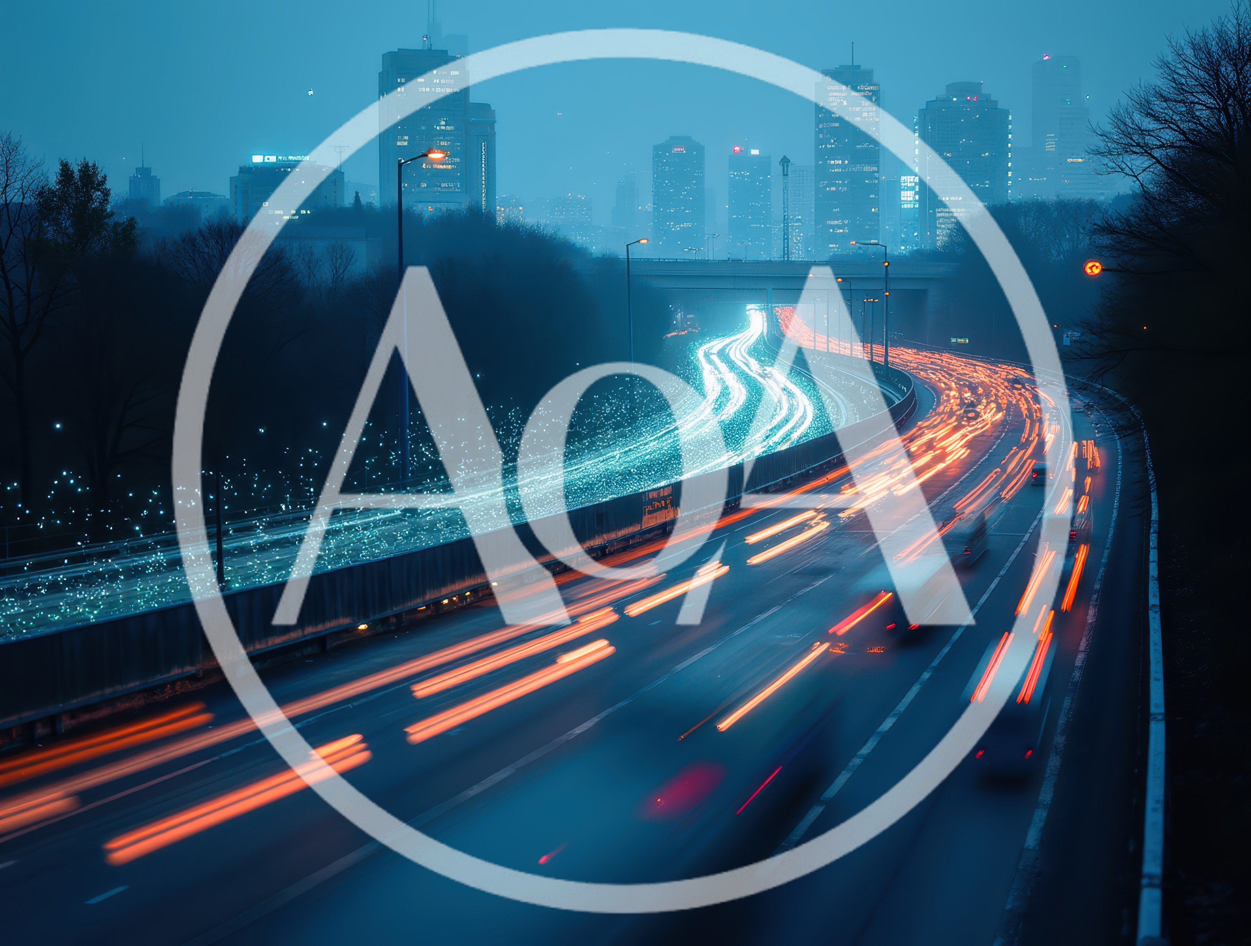 Long Exposure Traffic Trails on Urban Highway at Night