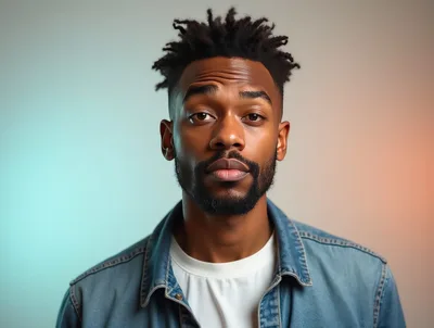 Portrait Of A Young Black Man In Denim Jacket