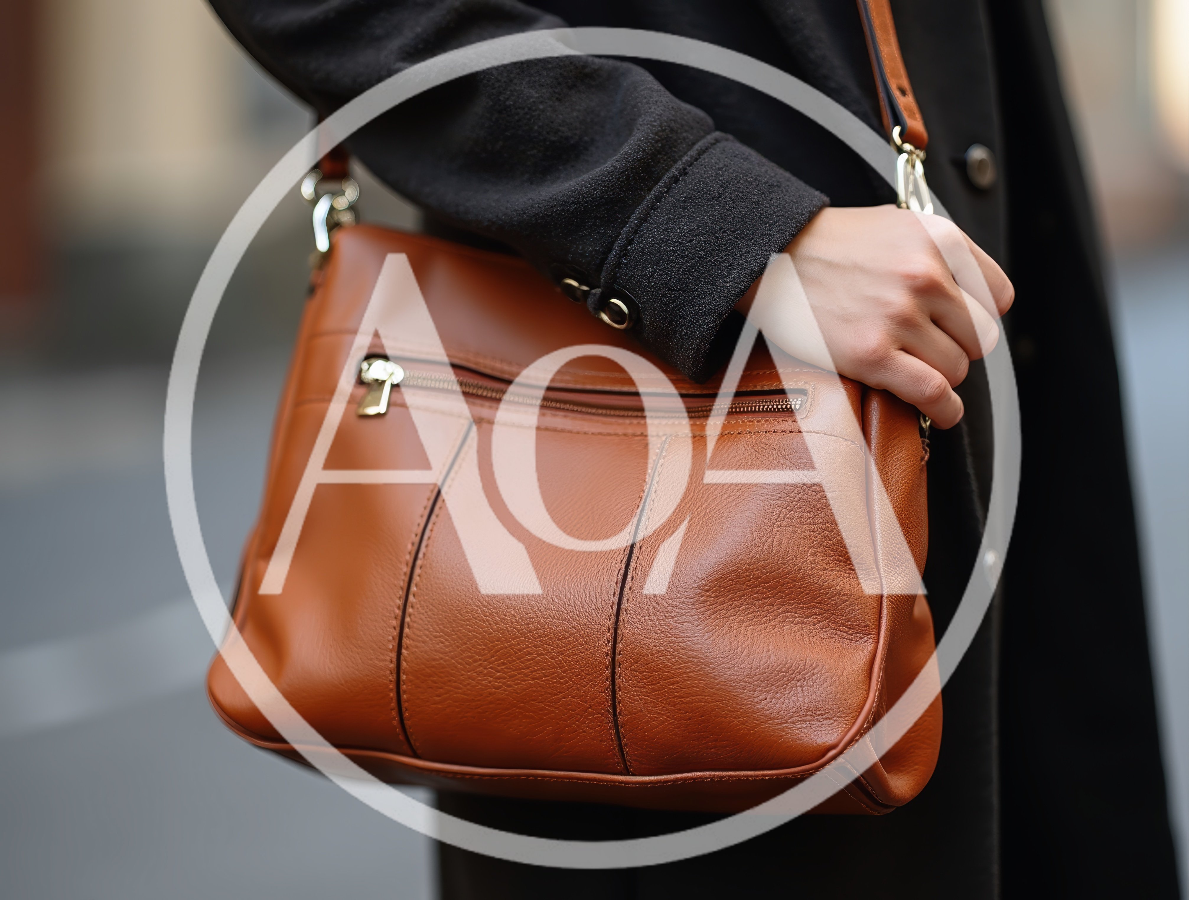 Woman Carrying A Stylish Brown Leather Shoulder Bag
