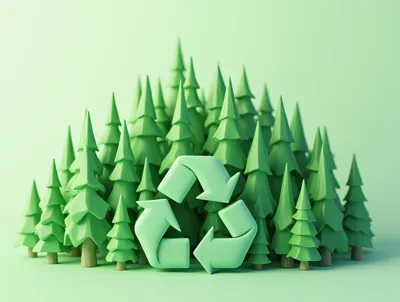3D Rendered Recycling Symbol In A Green Forest