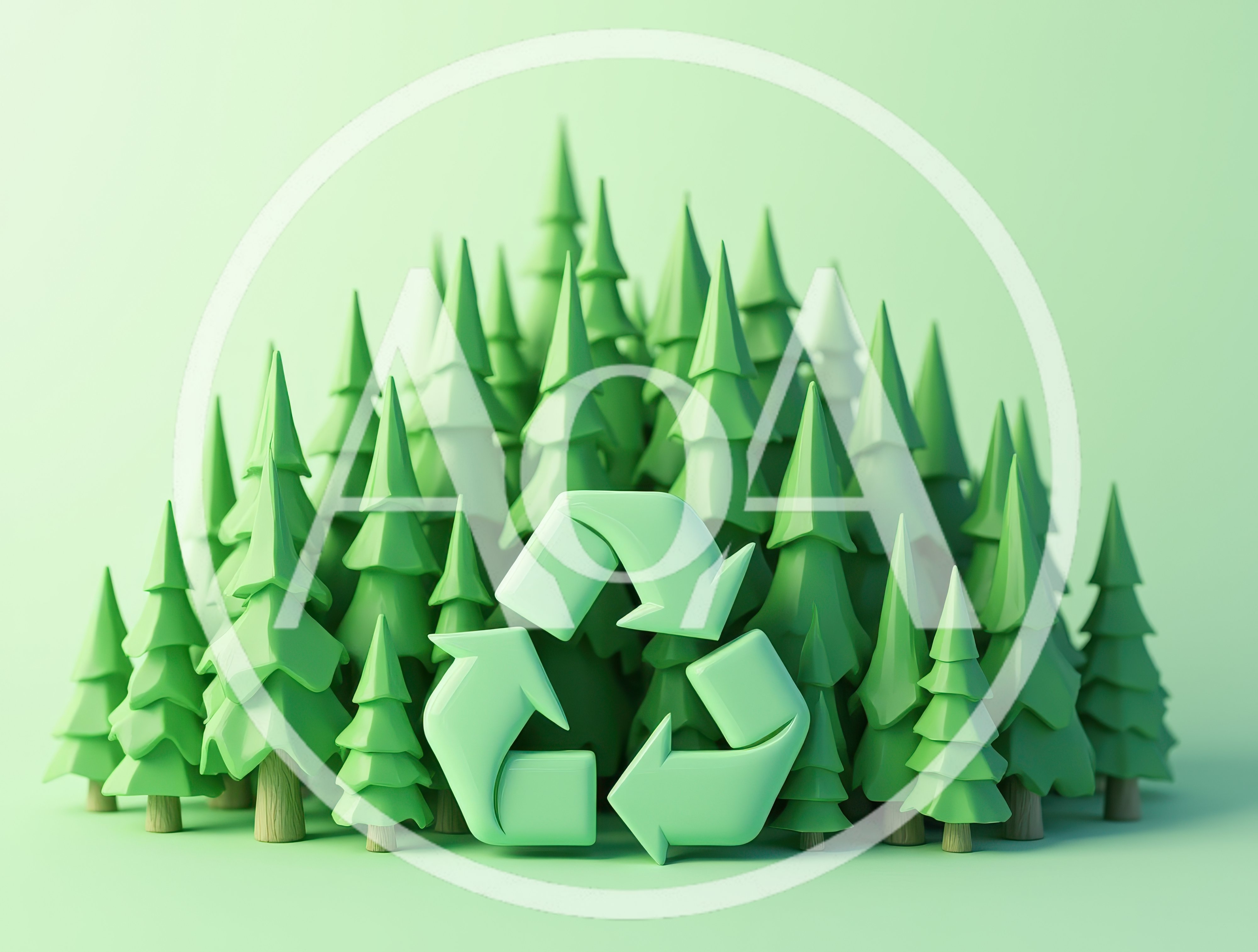 3D Rendered Recycling Symbol In A Green Forest