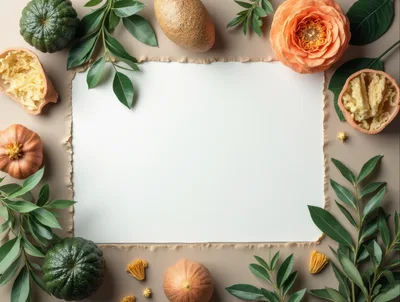 Autumnal Flat Lay With Blank Paper And Pumpkins