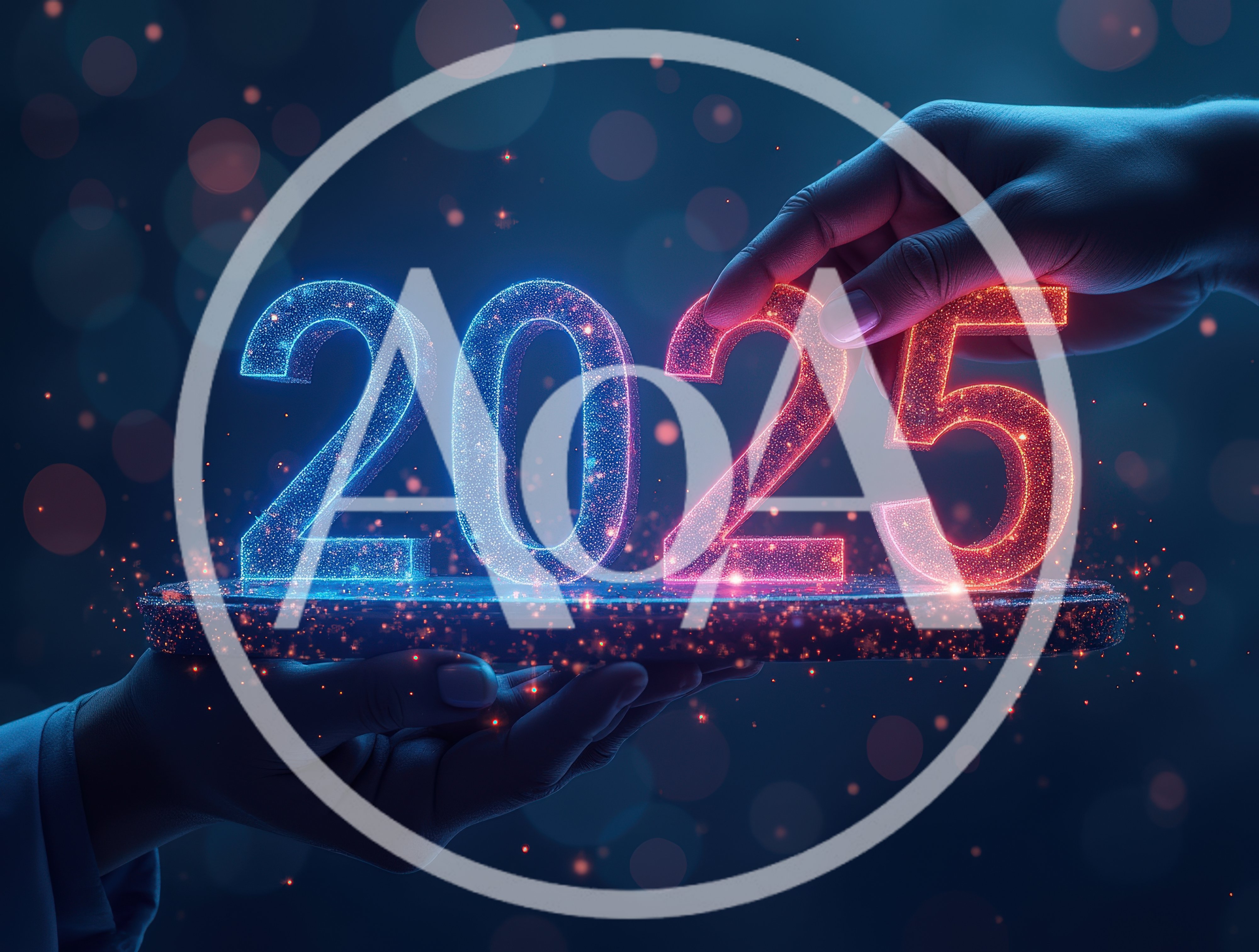 Hands Holding Glowing 2025 New Year Numbers