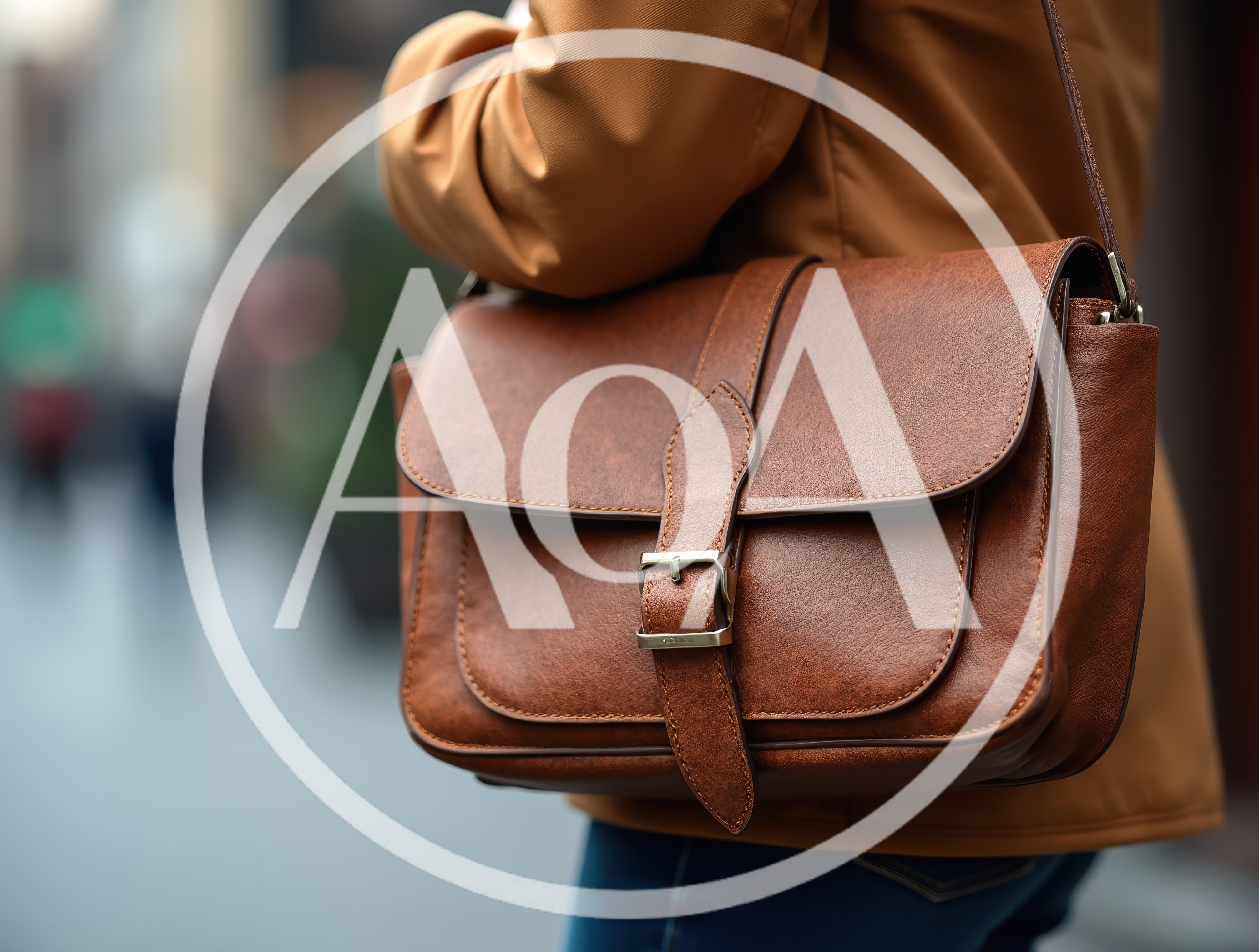 Person Wearing A Stylish Brown Leather Messenger Bag