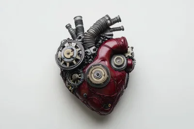 Steampunk Mechanical Heart Sculpture On White Background