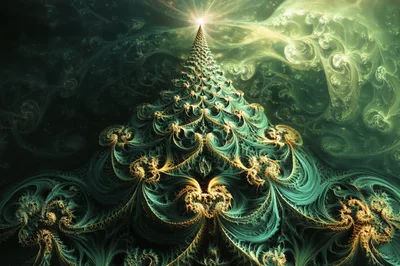 Fractal Christmas Tree With Glowing Cosmic Background