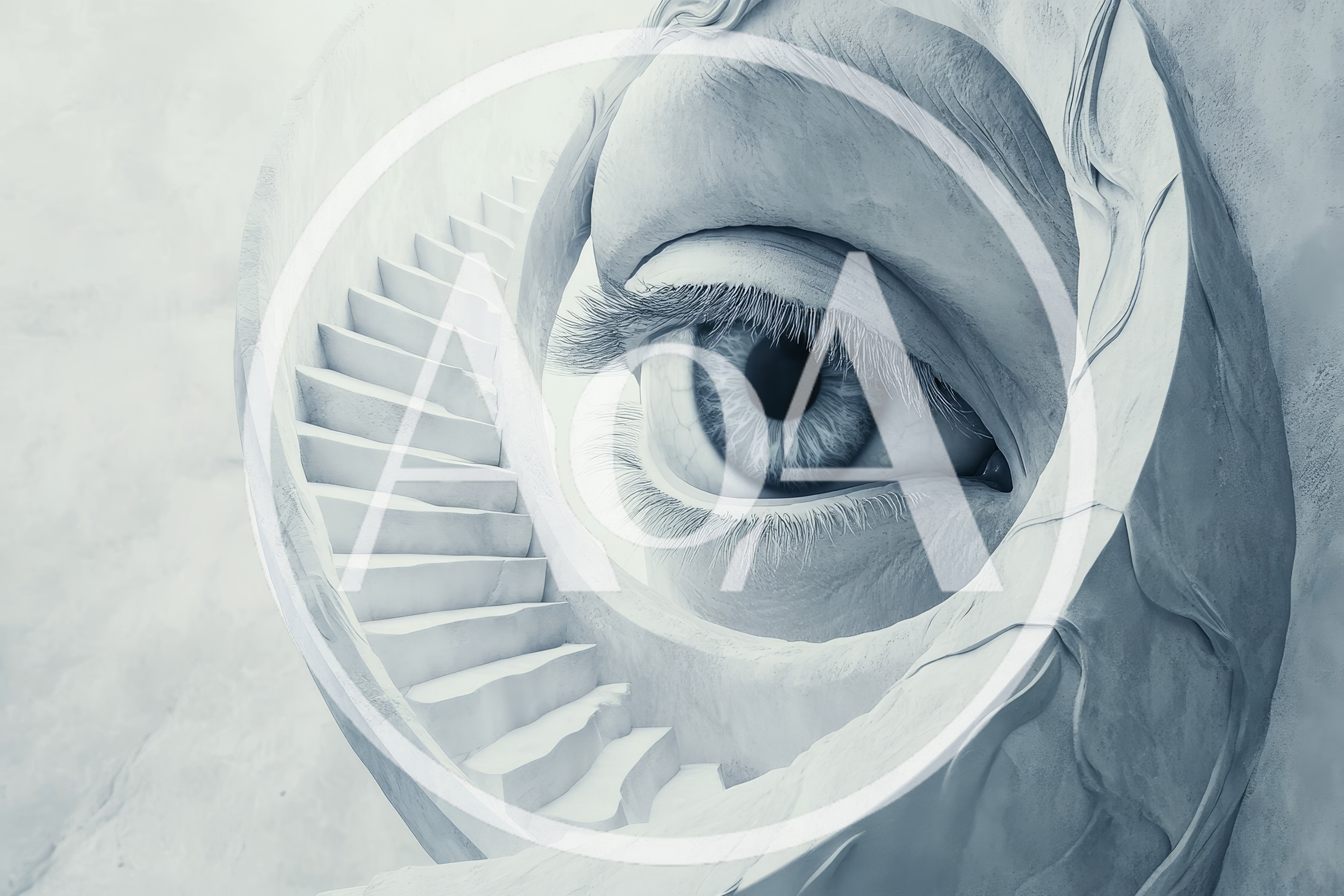 Surreal Giant Eye Framed By A Spiral Staircase