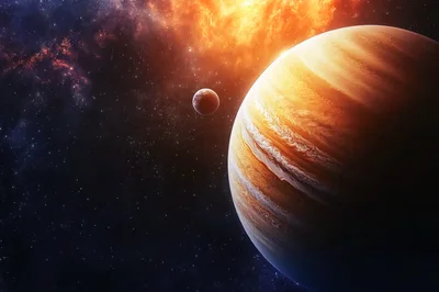 Gas Giant Planet With Moon In Deep Space