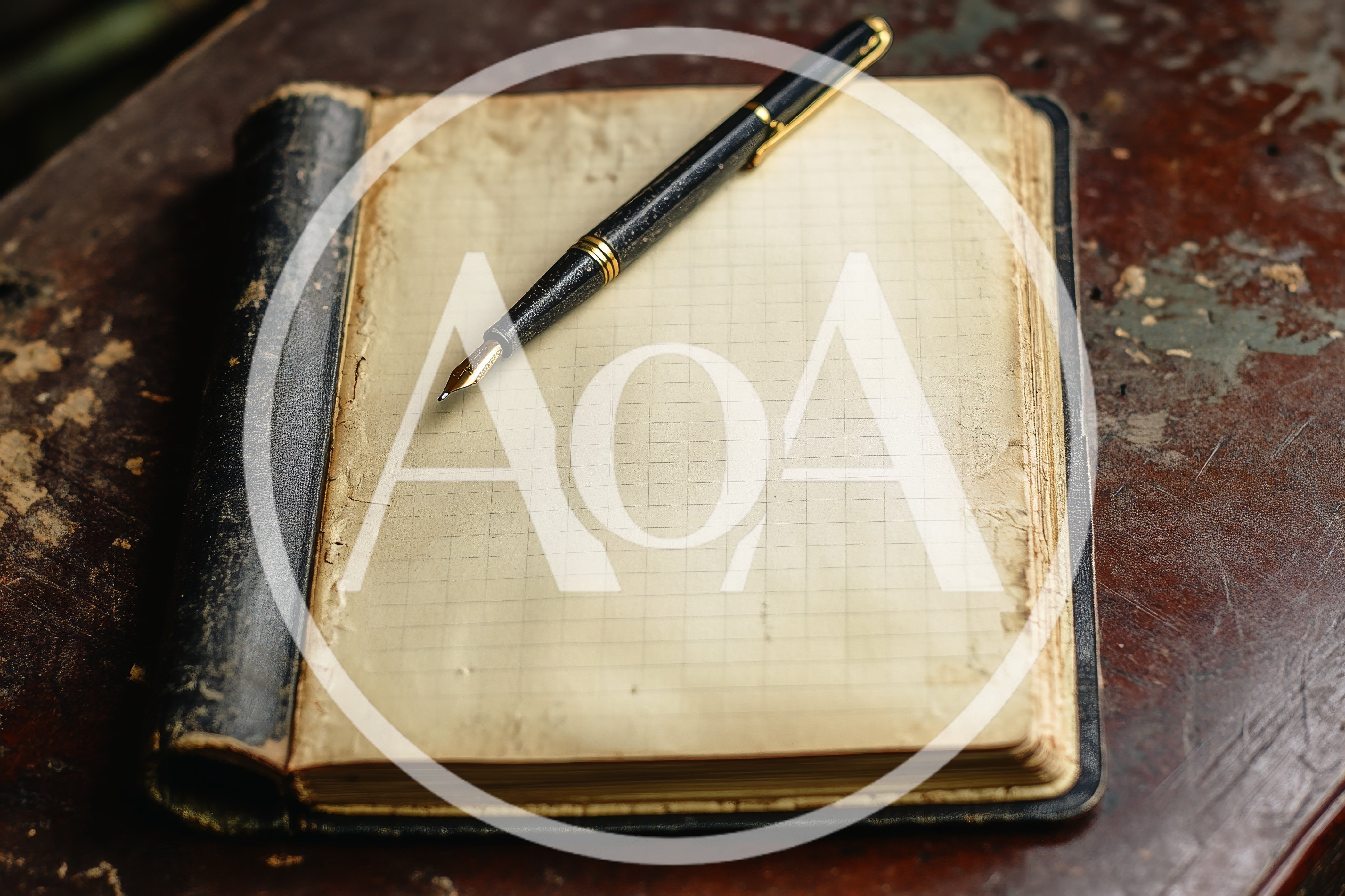 Vintage Fountain Pen Resting On An Open Grid Notebook