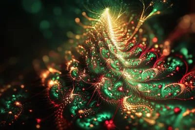 Abstract Fractal Christmas Tree With Glowing Golden Lights