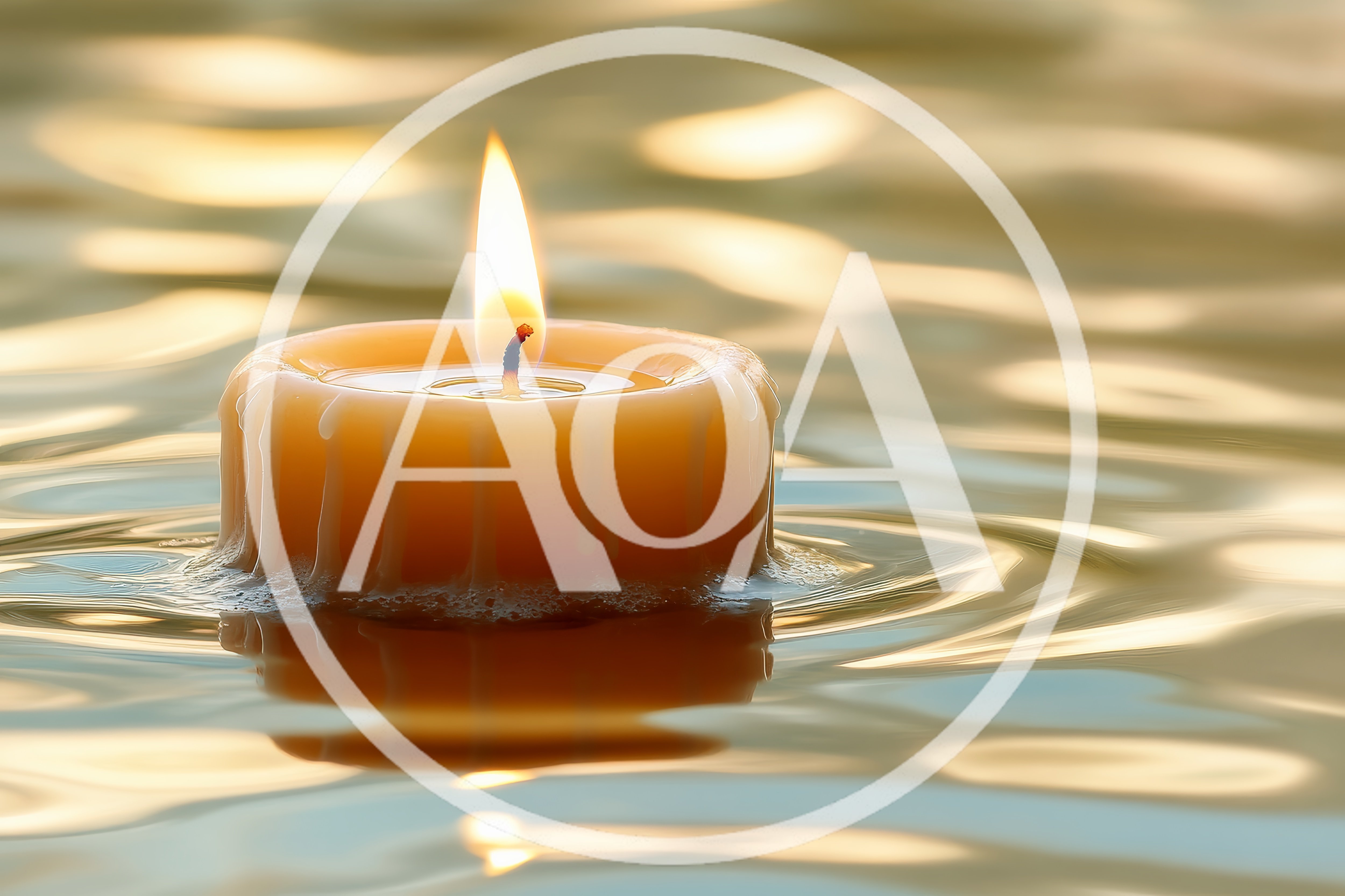 Floating Candle Burning On Calm Water Surface