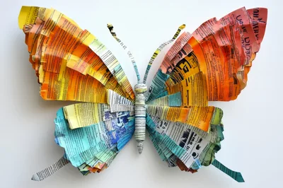 Paper Collage Butterfly Sculpture Made From Recycled Text
