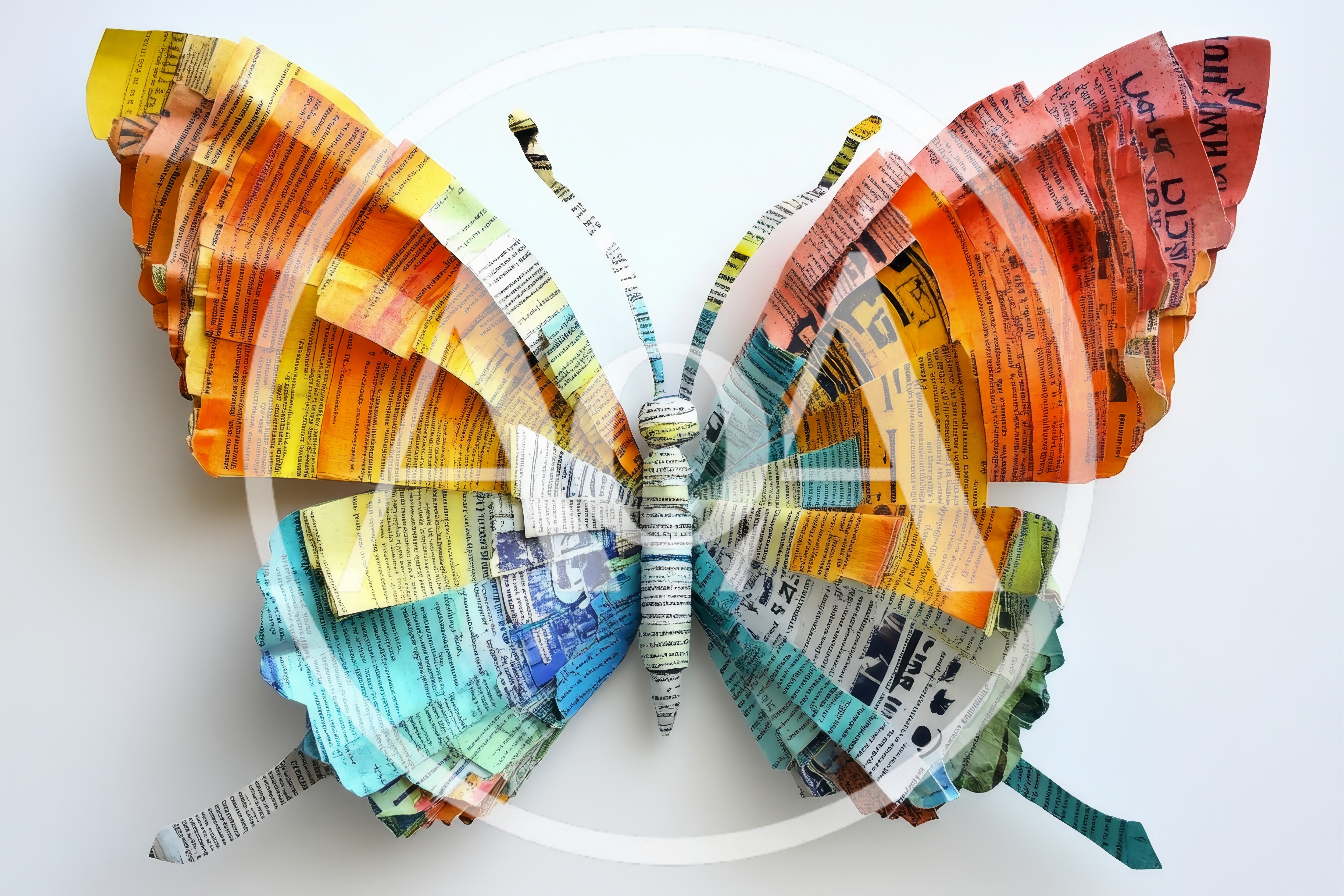 Paper Collage Butterfly Sculpture Made From Recycled Text
