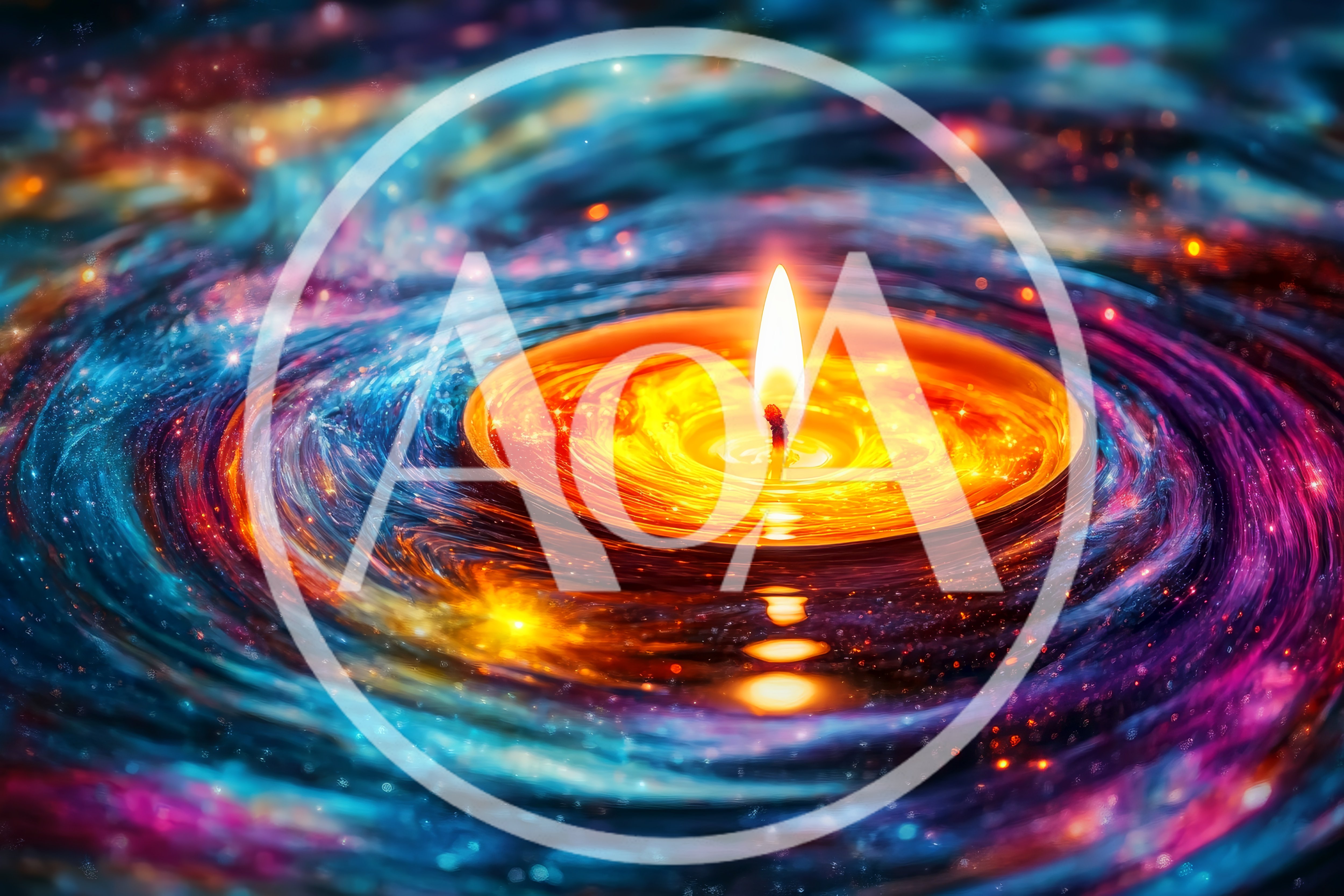 Glowing Candle Floating In A Cosmic Nebula Swirl