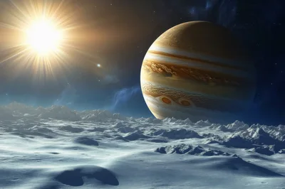 Jupiter Planet View From Icy Moon Surface