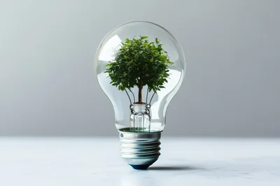 Small Green Tree Growing Inside A Light Bulb