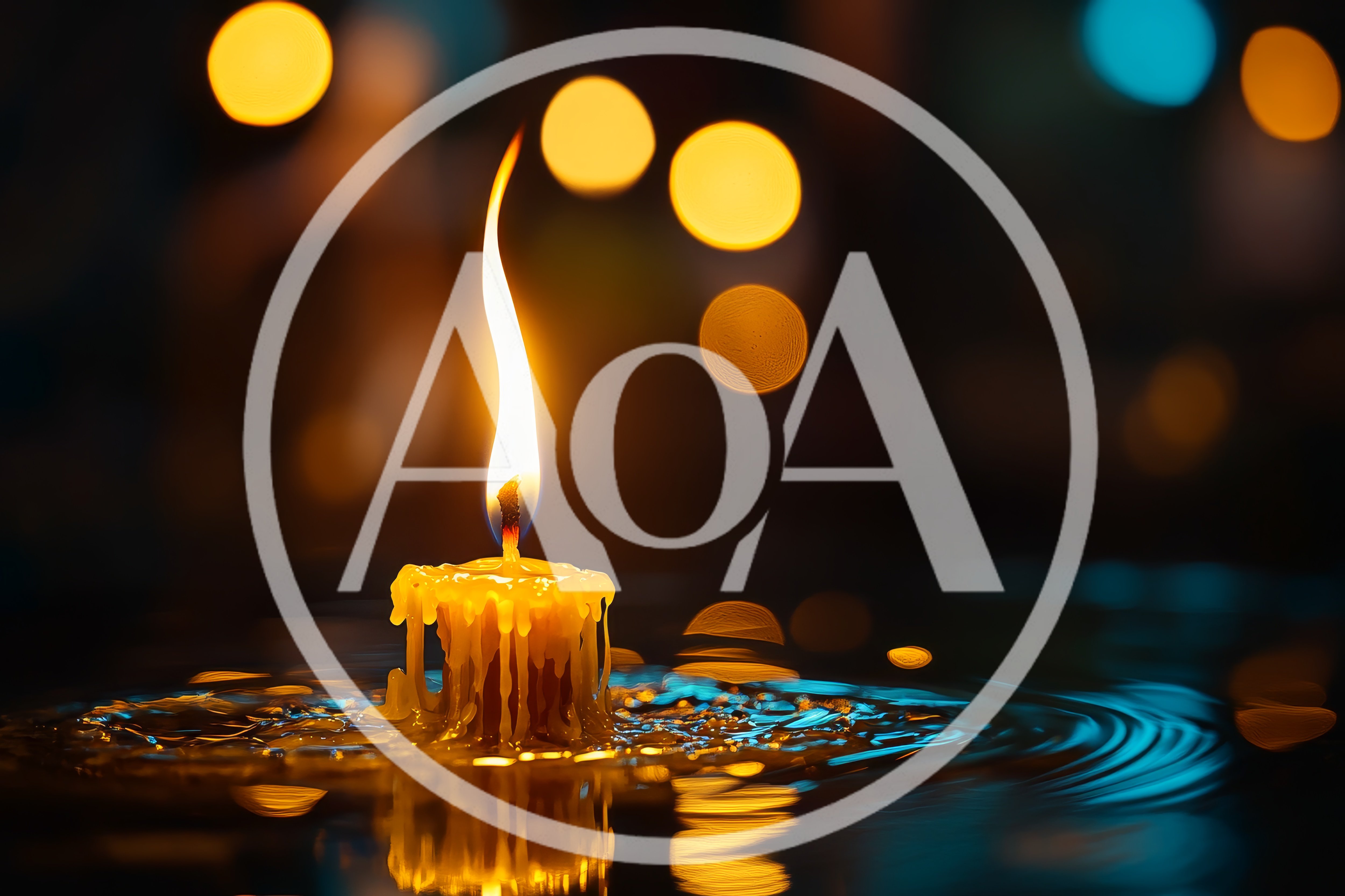 Single Burning Candle Floating On Dark Water Surface
